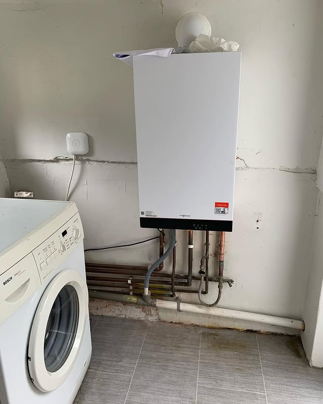 Wall-hung boiler in a utility room